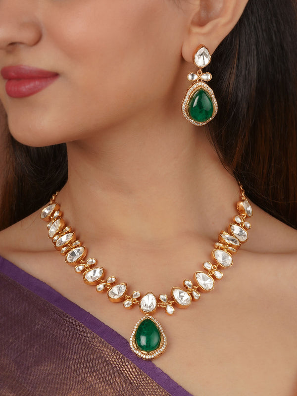 Gold Plated Faux Polki Necklace Set - PK-S206