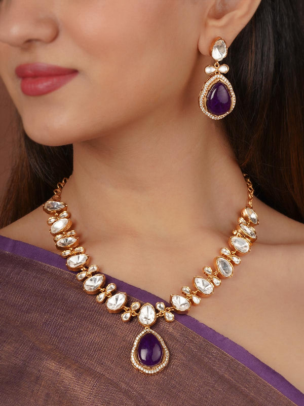 Gold Plated Faux Polki Necklace Set - PK-S206