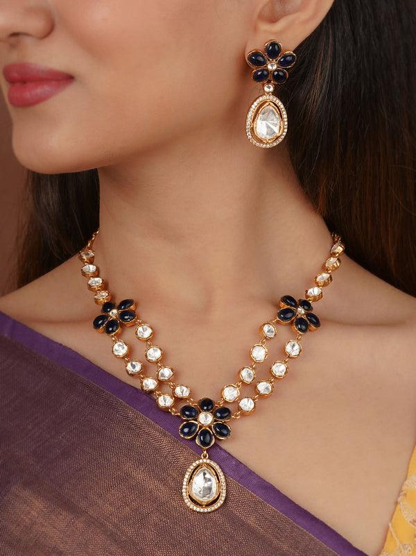 Gold Plated Faux Polki Necklace Set - PK-S207