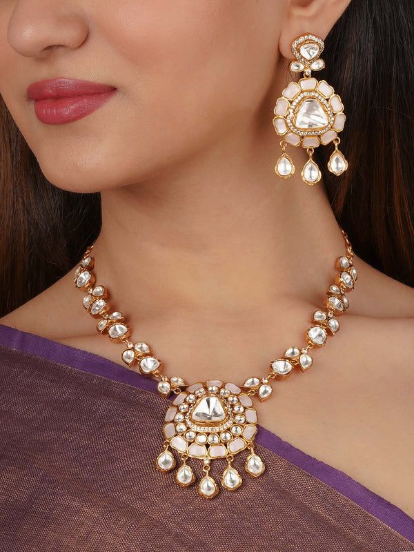 Gold Plated Faux Polki Necklace Set - PK-S208