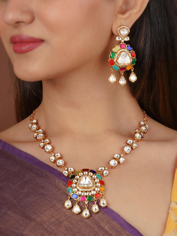 Gold Plated Faux Polki Necklace Set - PK-S208