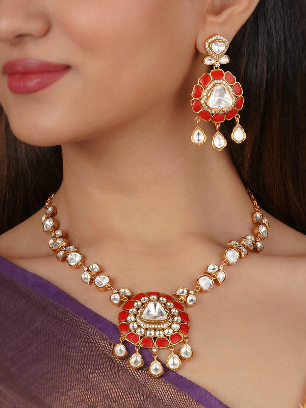 Gold Plated Faux Polki Necklace Set - PK-S208