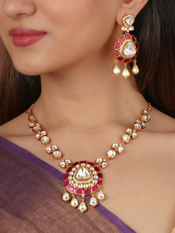 Gold Plated Faux Polki Necklace Set - PK-S208