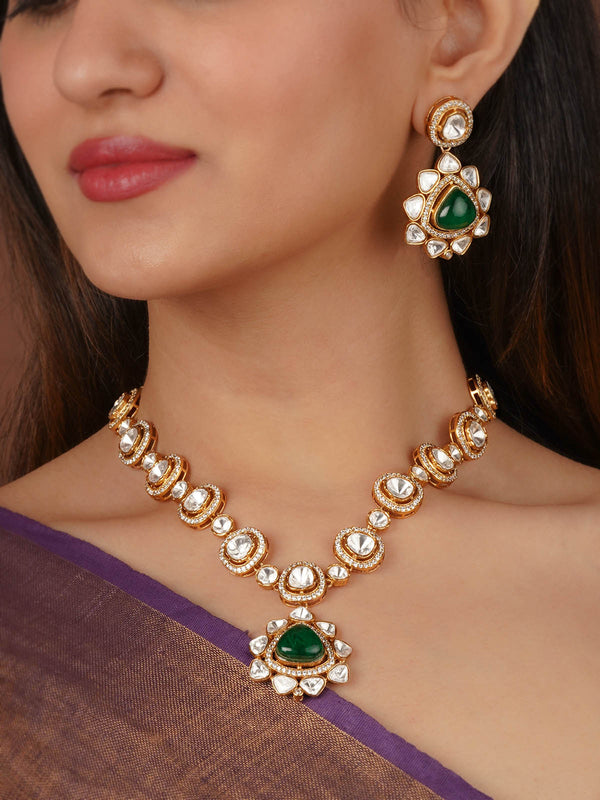 Gold Plated Faux Polki Necklace Set - PK-S209