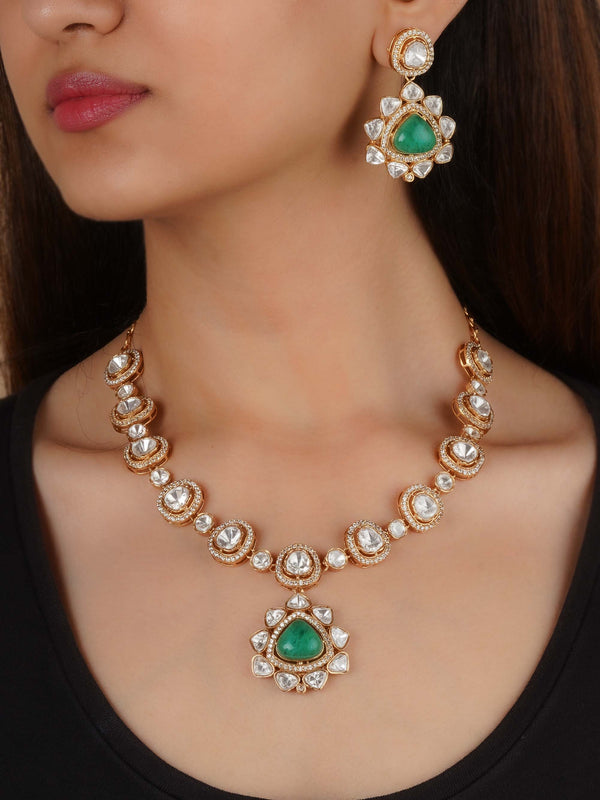 PK-S209 - Gold Plated Faux Polki Necklace Set