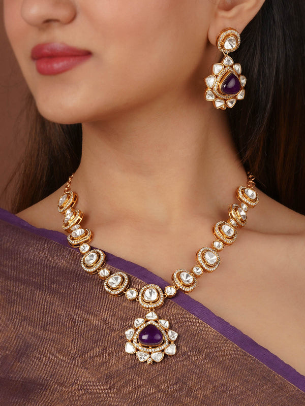 Gold Plated Faux Polki Necklace Set - PK-S209