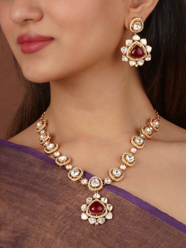 Gold Plated Faux Polki Necklace Set - PK-S209