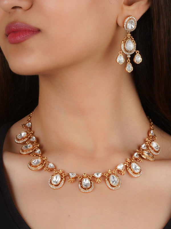 PK-S215 - Gold Plated Faux Polki Necklace Set