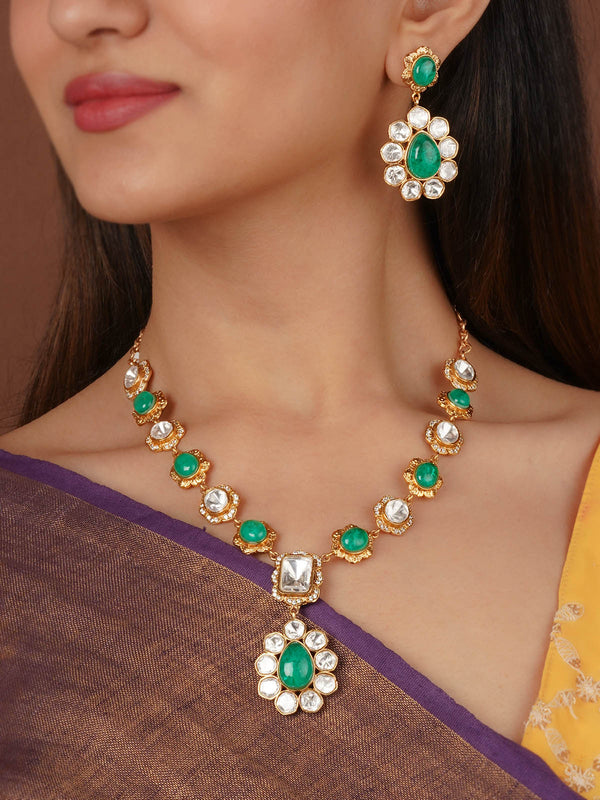 Gold Plated Faux Polki Necklace Set - PK-S218