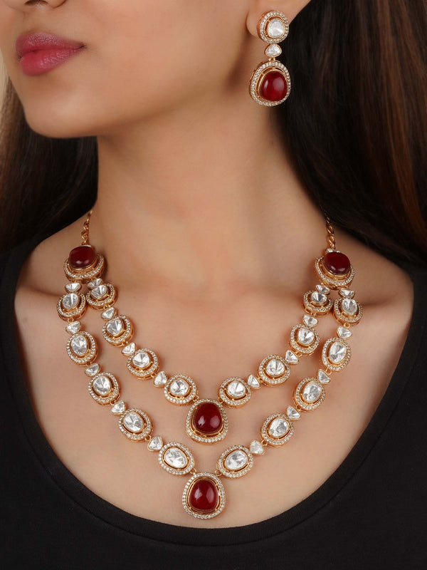 PK-S219 - Gold Plated Faux Polki Necklace Set