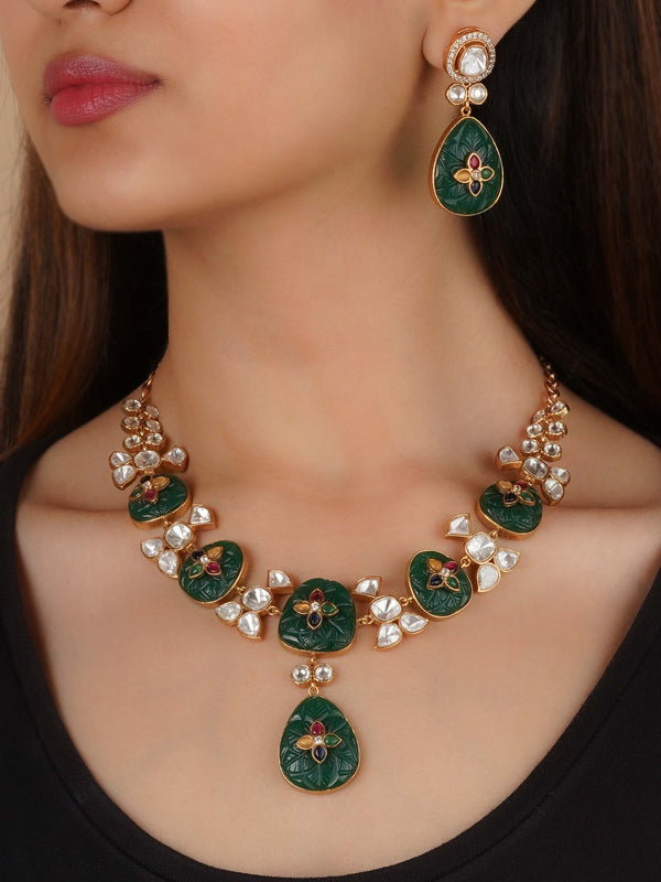 PK-S220 - Gold Plated Faux Polki Necklace Set