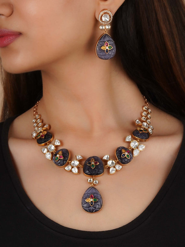 PK-S220 - Gold Plated Faux Polki Necklace Set