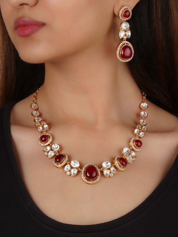 PK-S221 - Gold Plated Faux Polki Necklace Set