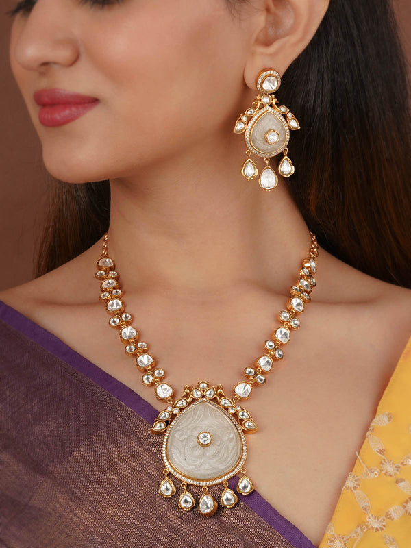 Gold Plated Faux Polki Necklace Set - PK-S222