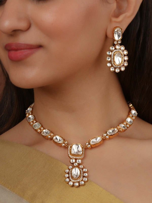 White Color Gold Plated Faux Polki Necklace Set - PK-S224