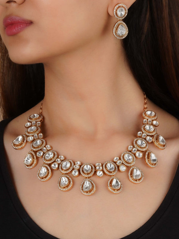 PK-S236 - White Color Gold Plated Faux Polki Necklace Set