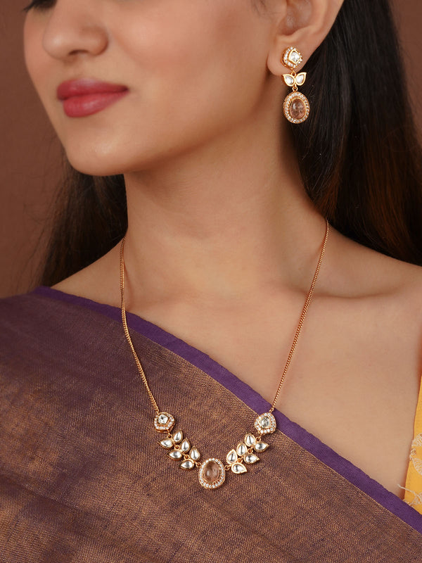 Gold Plated Faux Polki Necklace Set - PK-S258