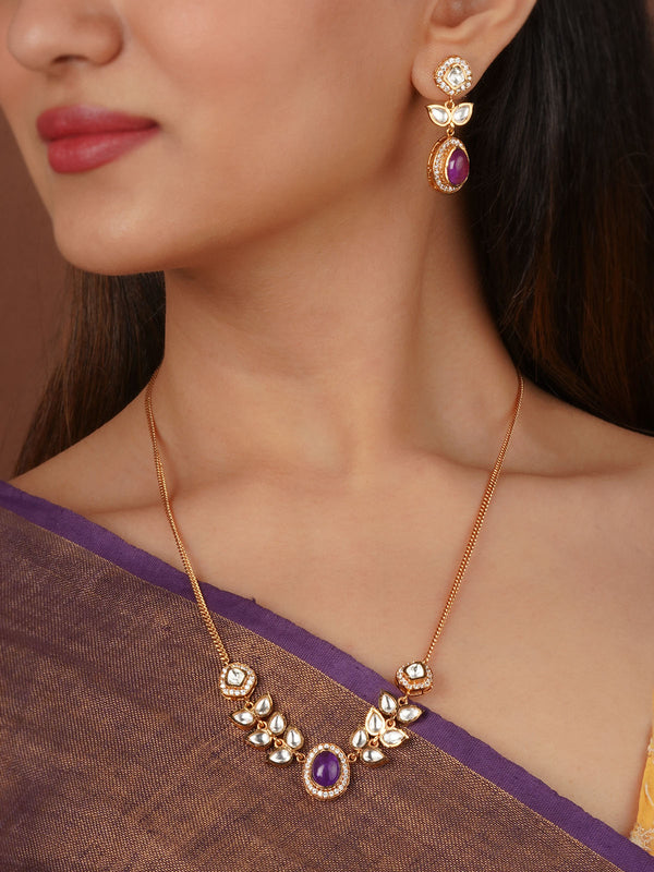 Gold Plated Faux Polki Necklace Set - PK-S258