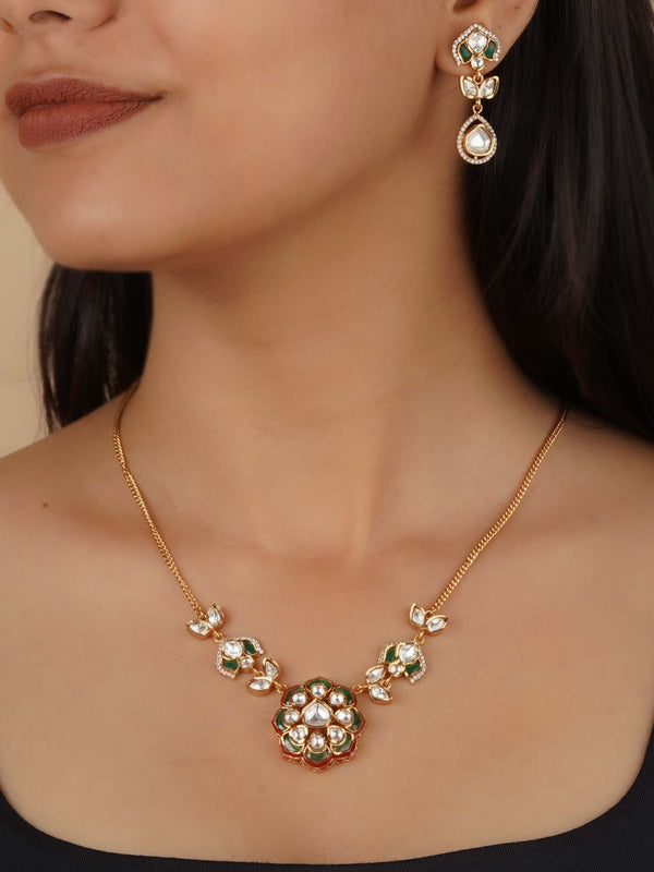 PK-S264 - Gold Plated Faux Polki Necklace Set
