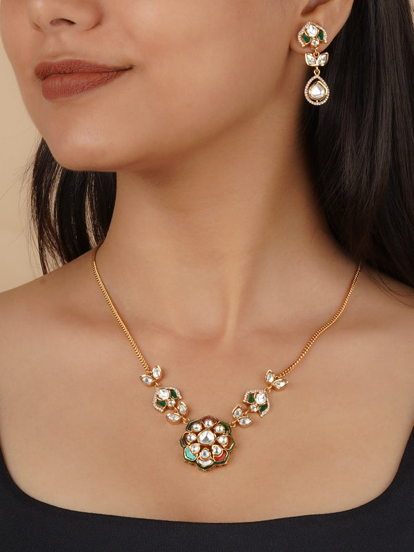 Gold Plated Faux Polki Necklace Set - PK-S264