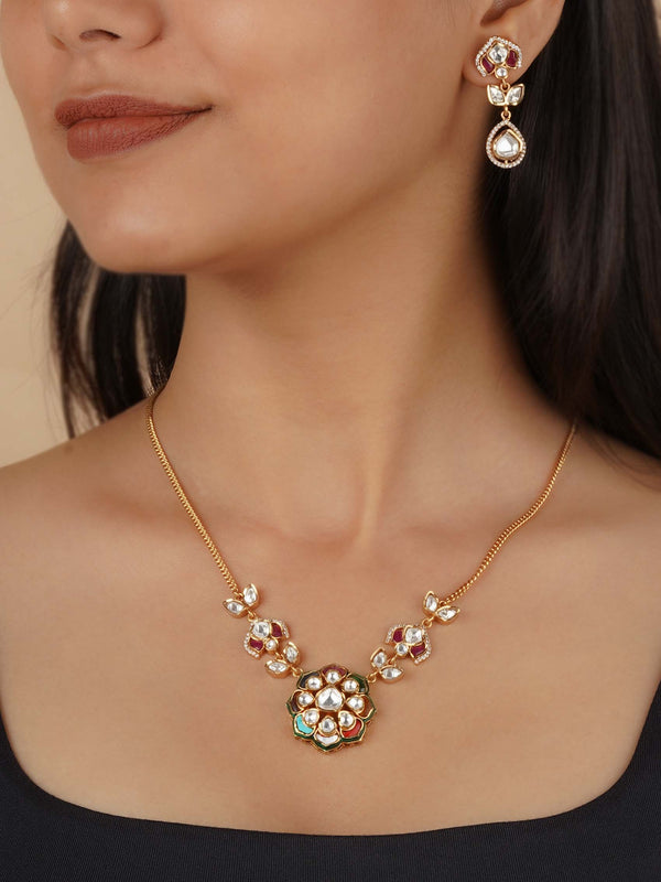 PK-S264 - Gold Plated Faux Polki Necklace Set