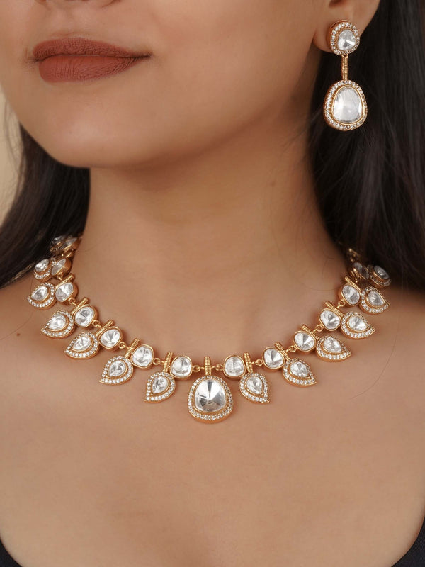 PK-S270 - Gold Plated Faux Polki Necklace Set