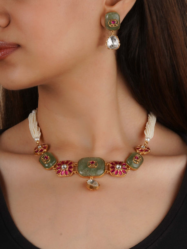 PK-S278MA - Multicolor Gold Plated Faux Polki Necklace Set