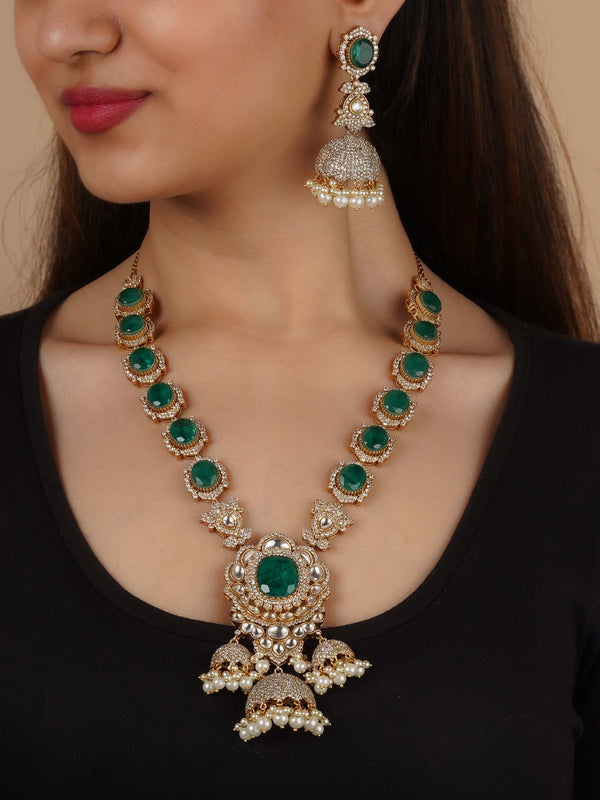 PK-S282GR - Green Color Gold Plated Faux Polki Necklace Set