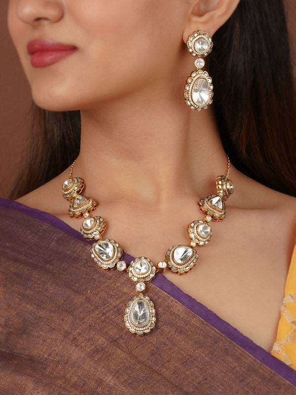 Gold Plated Faux Polki Necklace Set - PK-S289