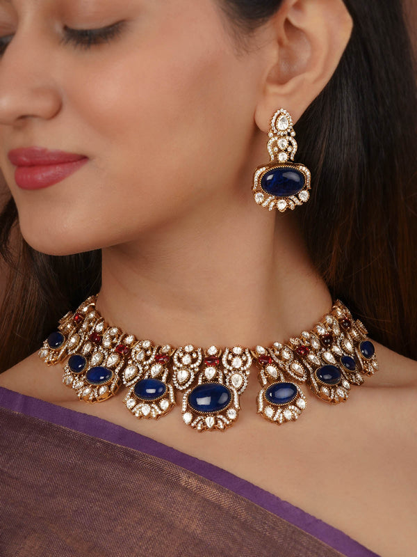 Gold Plated Faux Polki Necklace Set - PK-S300