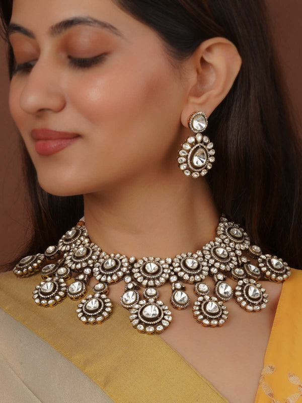 White Color Faux Polki Necklace Set - PK-S313