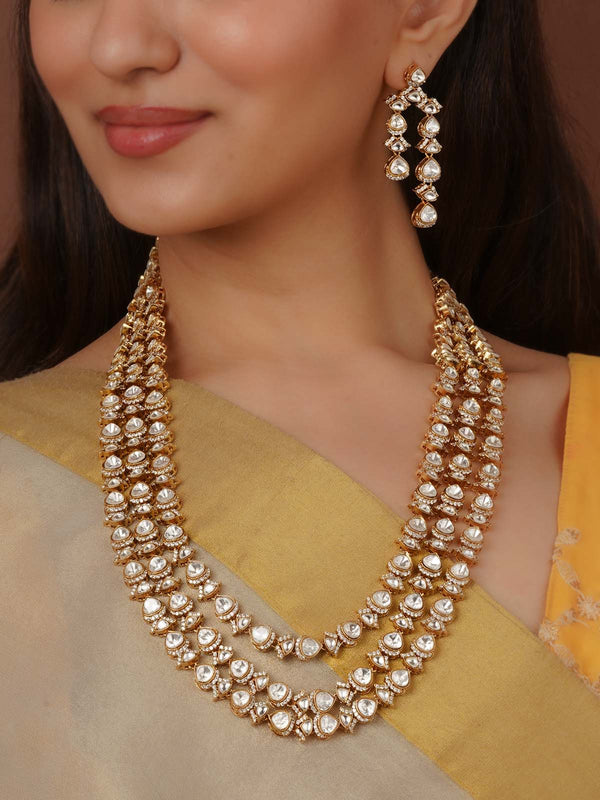 White Color Gold Plated Faux Polki Necklace Set - PK-S315