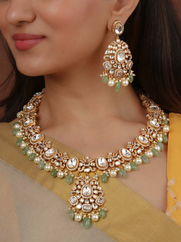 Green Color Gold Plated Faux Polki Necklace Set - PK-S326A