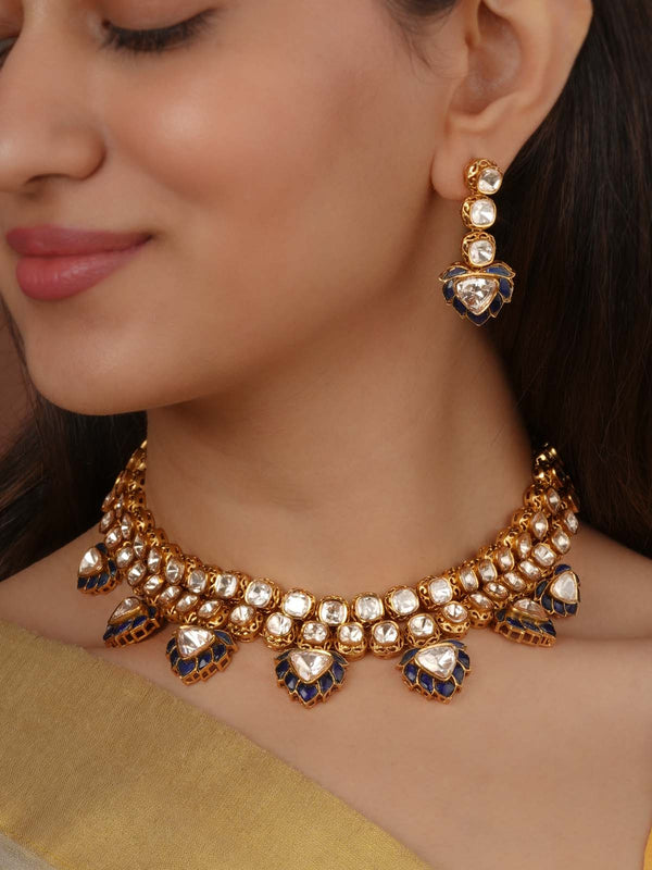 Gold Plated Faux Polki Necklace Set - PK-S342
