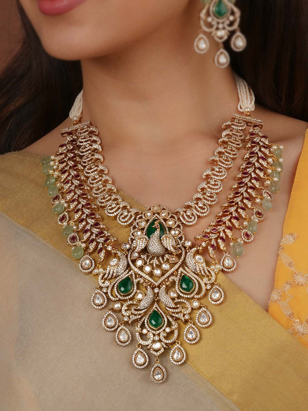 Gold Plated Faux Polki Necklace Set - PK-S350
