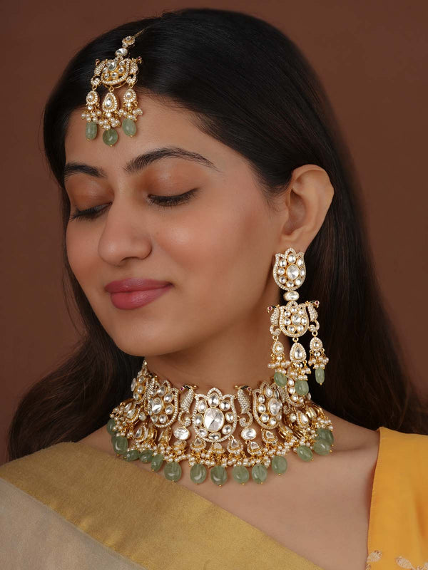 Gold Plated Faux Polki Bridal Necklace Set - PK-S352