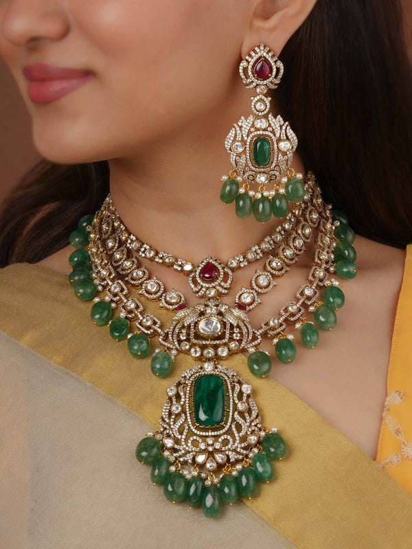 Gold Plated Faux Polki Necklace Set - PK-S359M