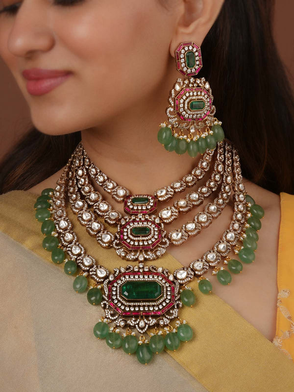 Gold Plated Faux Polki Necklace Set - PK-S361