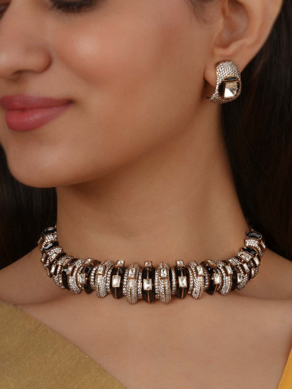 Gold Plated Faux Polki Necklace Set - PK-S362