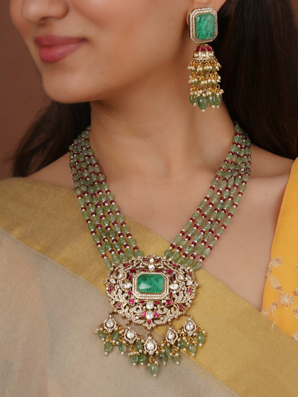 Gold Plated Faux Polki Necklace Set - PK-S368