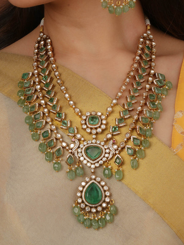 Gold Plated Faux Polki Necklace Set - PK-S369