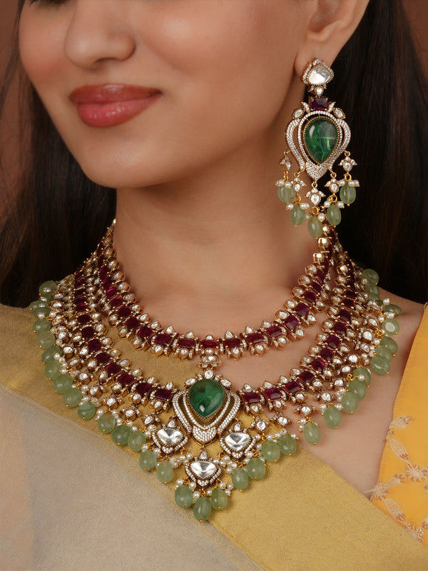 Gold Plated Faux Polki Necklace Set - PK-S372