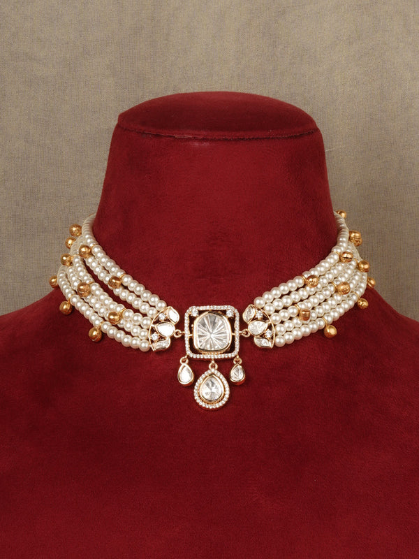 Gold Plated Faux Polki Necklace Set - PK-S374