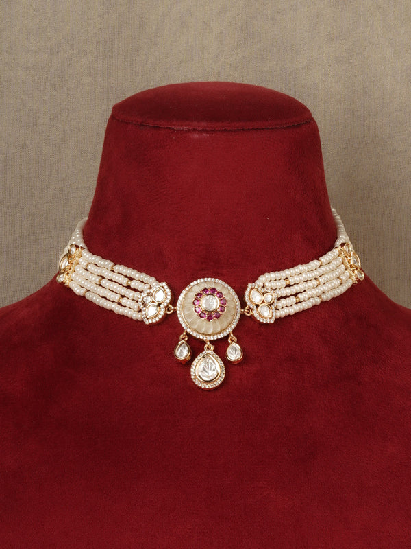 Gold Plated Faux Polki Necklace Set - PK-S376