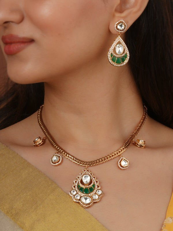 Gold Plated Faux Polki Necklace Set - PK-S379