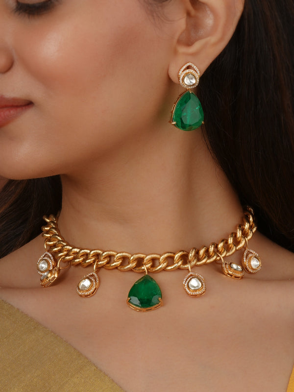 Gold Plated Faux Polki Necklace Set - PK-S380