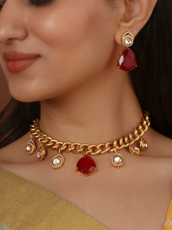 Gold Plated Faux Polki Necklace Set - PK-S380