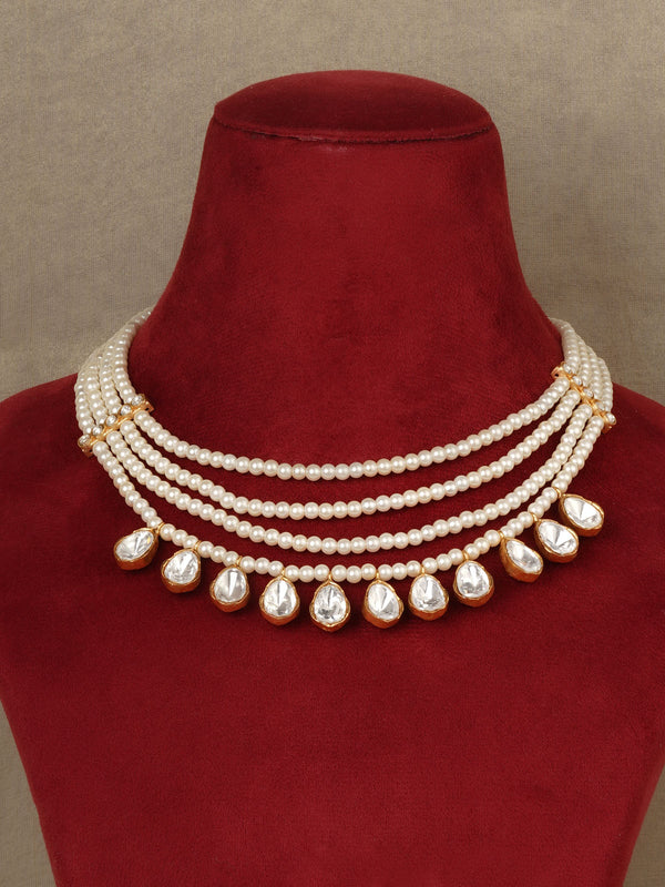Gold Plated Faux Polki Necklace Set - PK-S383
