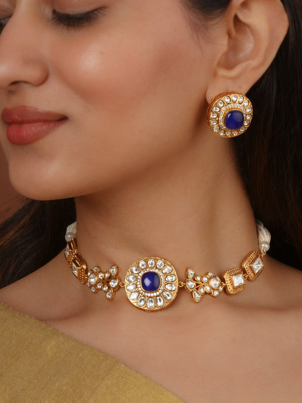 Gold Plated Faux Polki Necklace Set - PK-S384