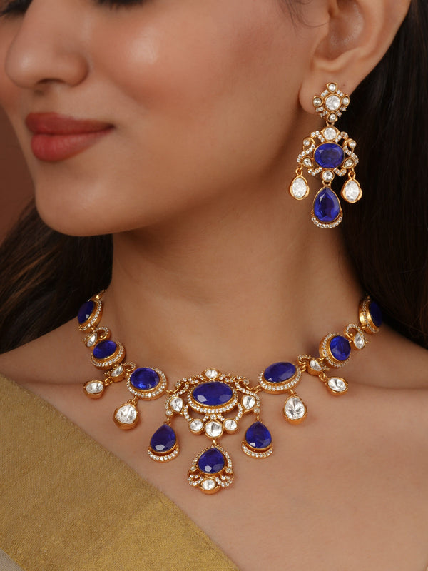 Gold Plated Faux Polki Necklace Set - PK-S388
